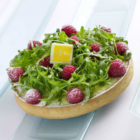 tarte pistache framboise et roquette par Mulhaupt